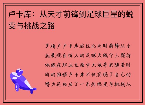 卢卡库：从天才前锋到足球巨星的蜕变与挑战之路